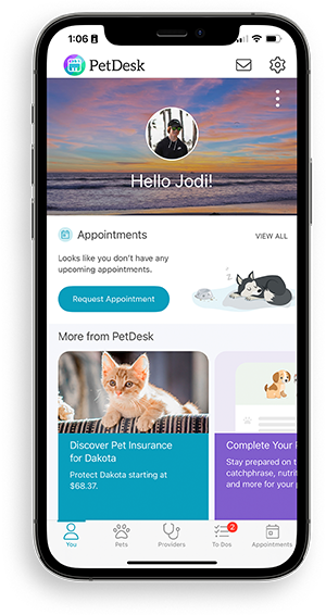 mobile view of PetDesk app welcome screen
