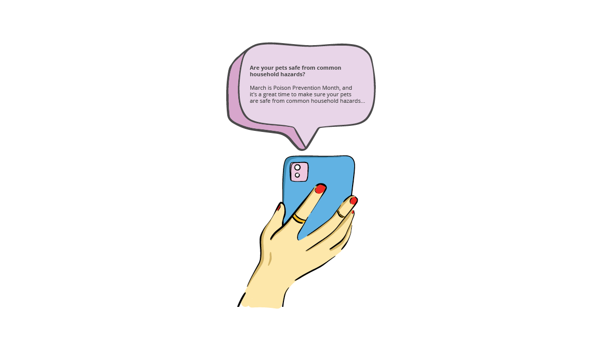 Illustration of a woman holding a cell phone with a message in a speech bubble above