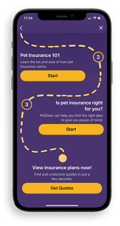 mobile view of Pet Insurance pet selection screen on PetDesk app