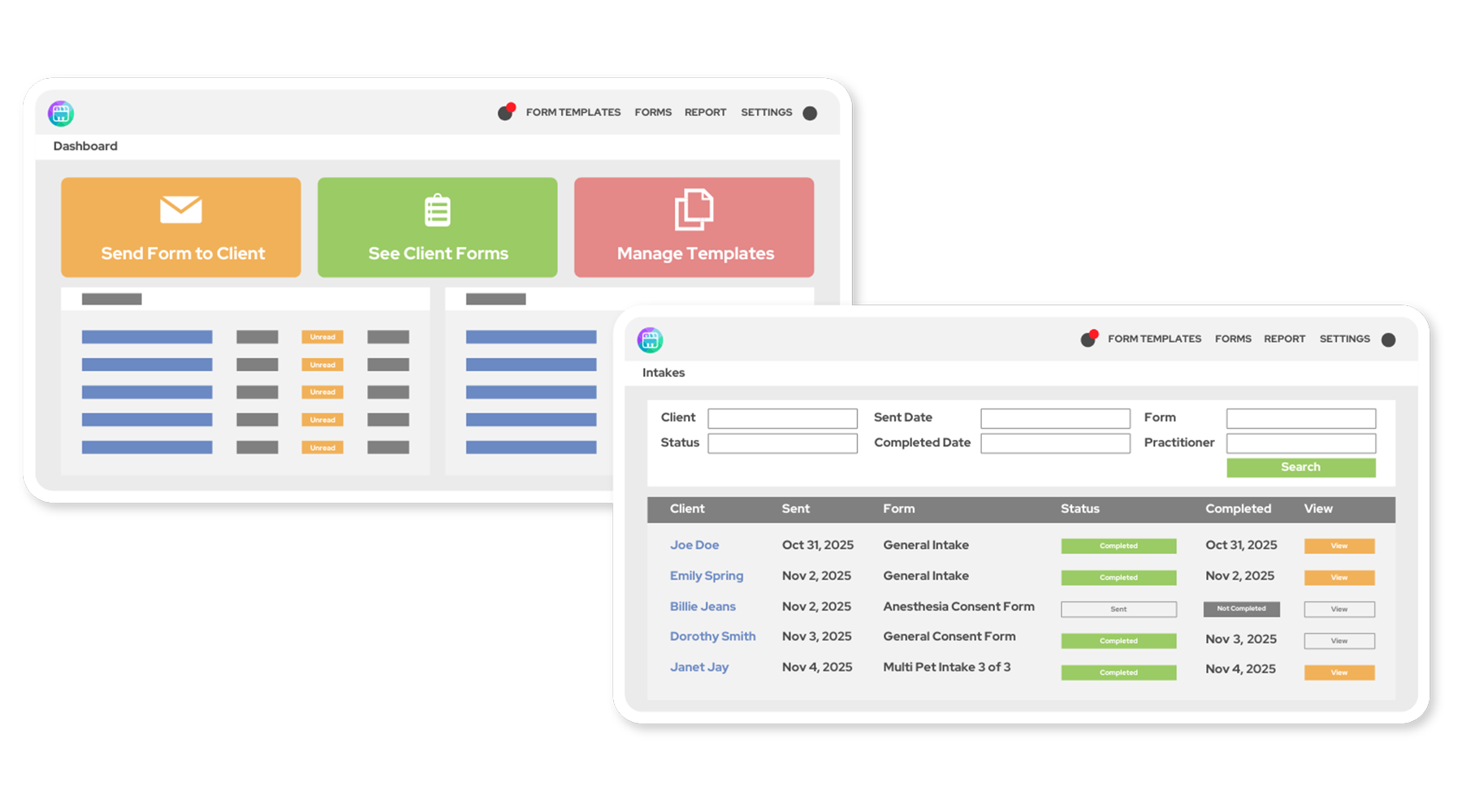 Mockup of PetDesk's digital forms for veterinarians