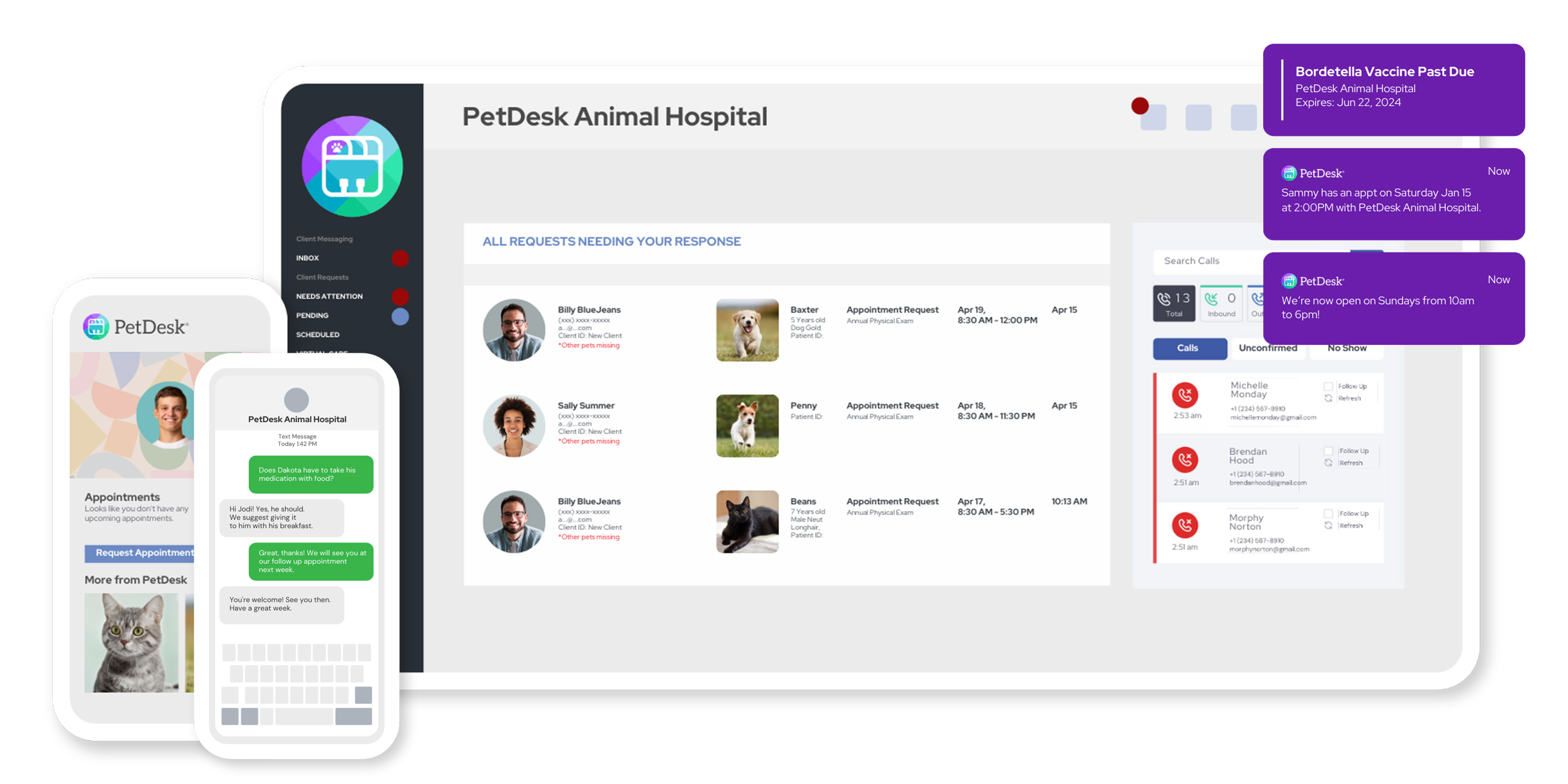 Mockups of PetDesk's veterinary client communication software