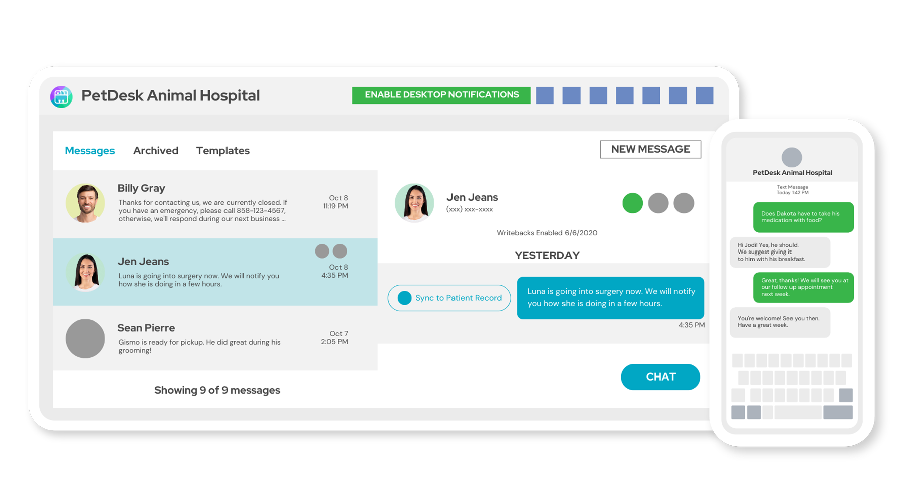 Mockup of PetDesk's Veterinary Messaging Platform