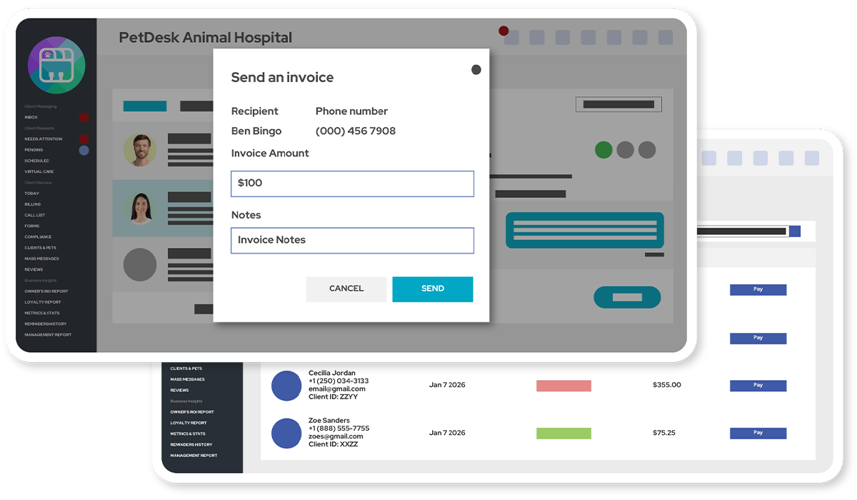 Mockup of PetDesk's veterinary payment software