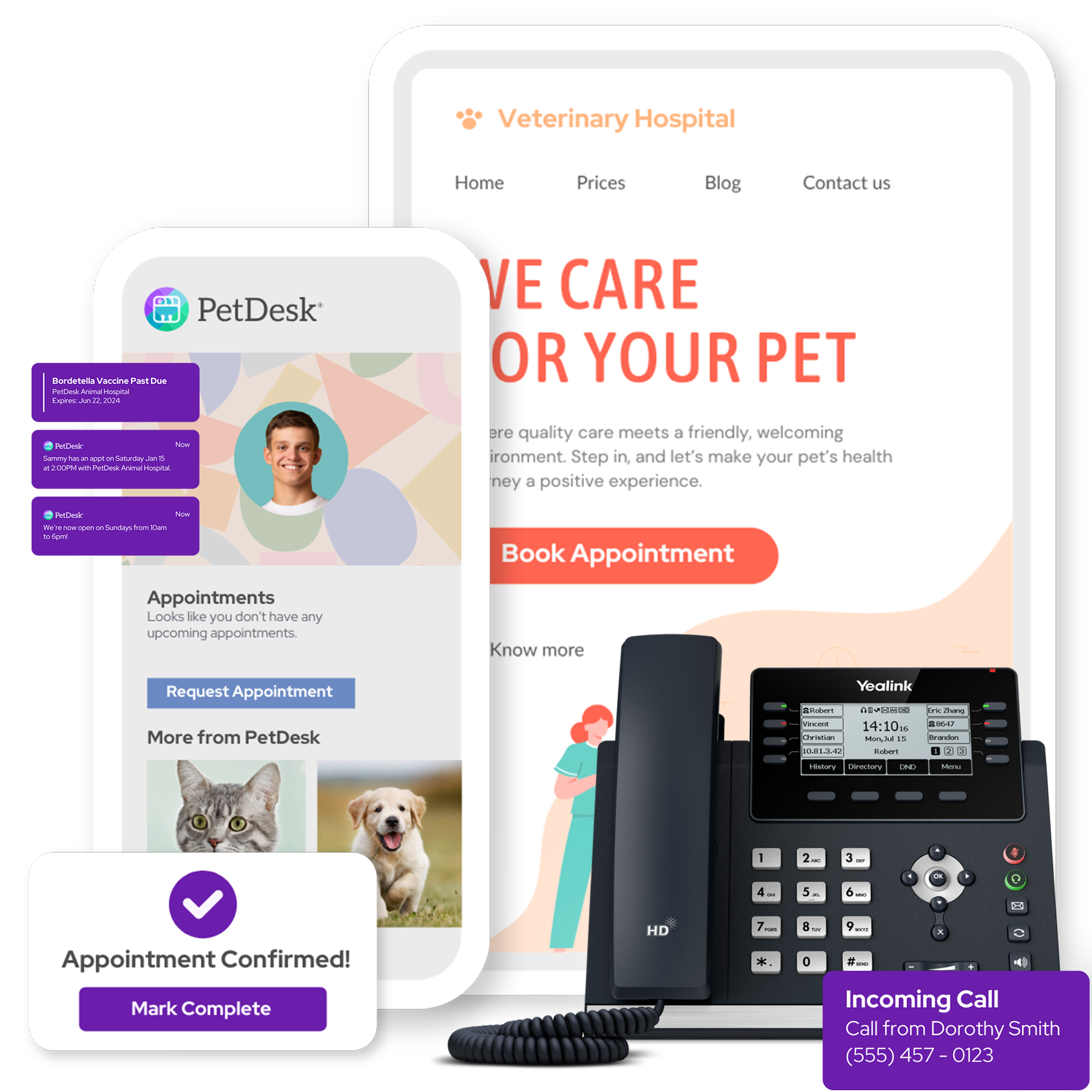 Mockups of PetDesk's veterinary client communication solutions