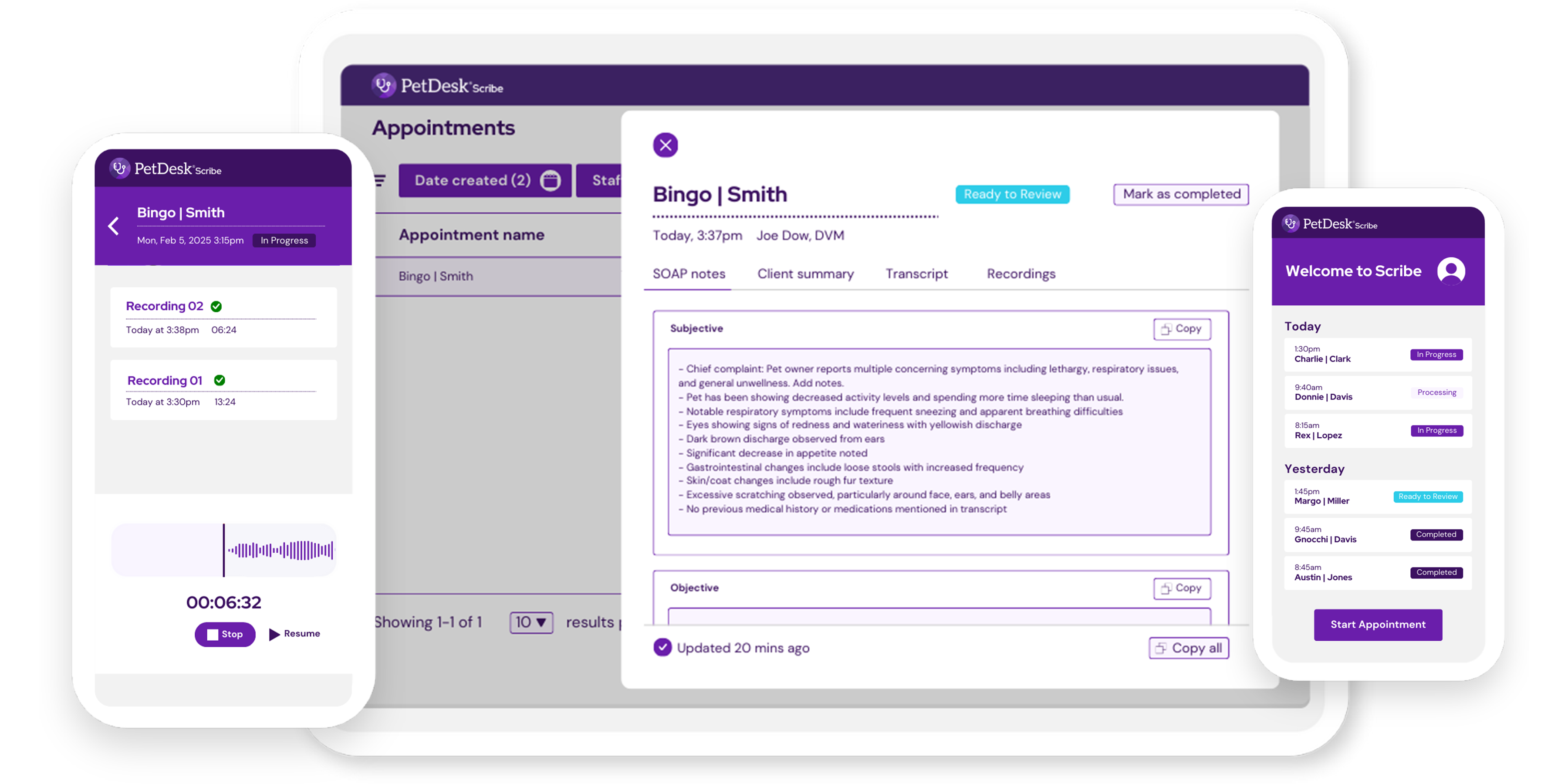 PetDesk Scribe - PetDesk's Veterinary Transcription Platform