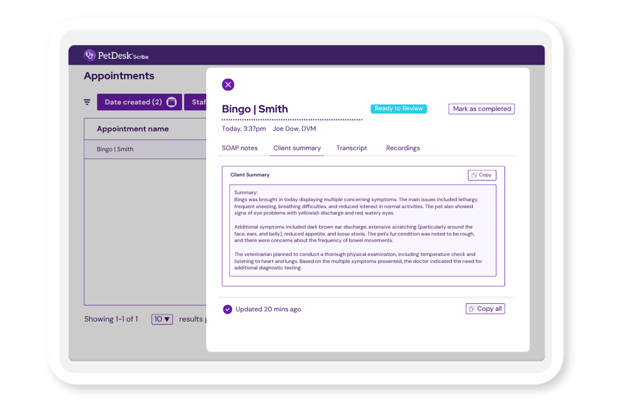 PetDesk Scribe - PetDesk's Veterinary Transcription Platform