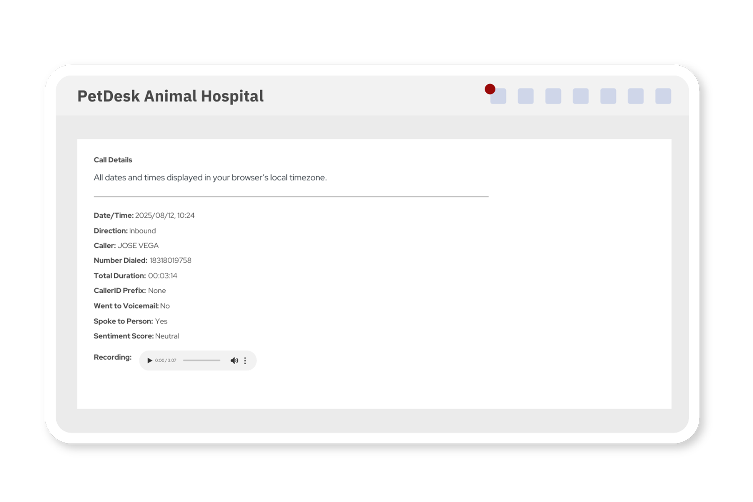 Veterinary Phone System productivity mockup
